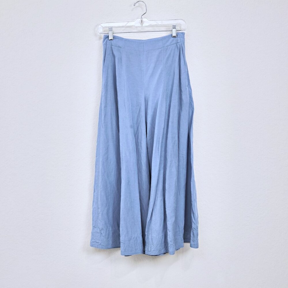 Club Monaco High Waist Wide Leg Side Zip‎ Linen Blend Pants Blue Women 00
